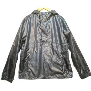 American Eagle Men's Windbreaker Hooded Jacket Long Sleeve Sz L Navy Zip Pockets